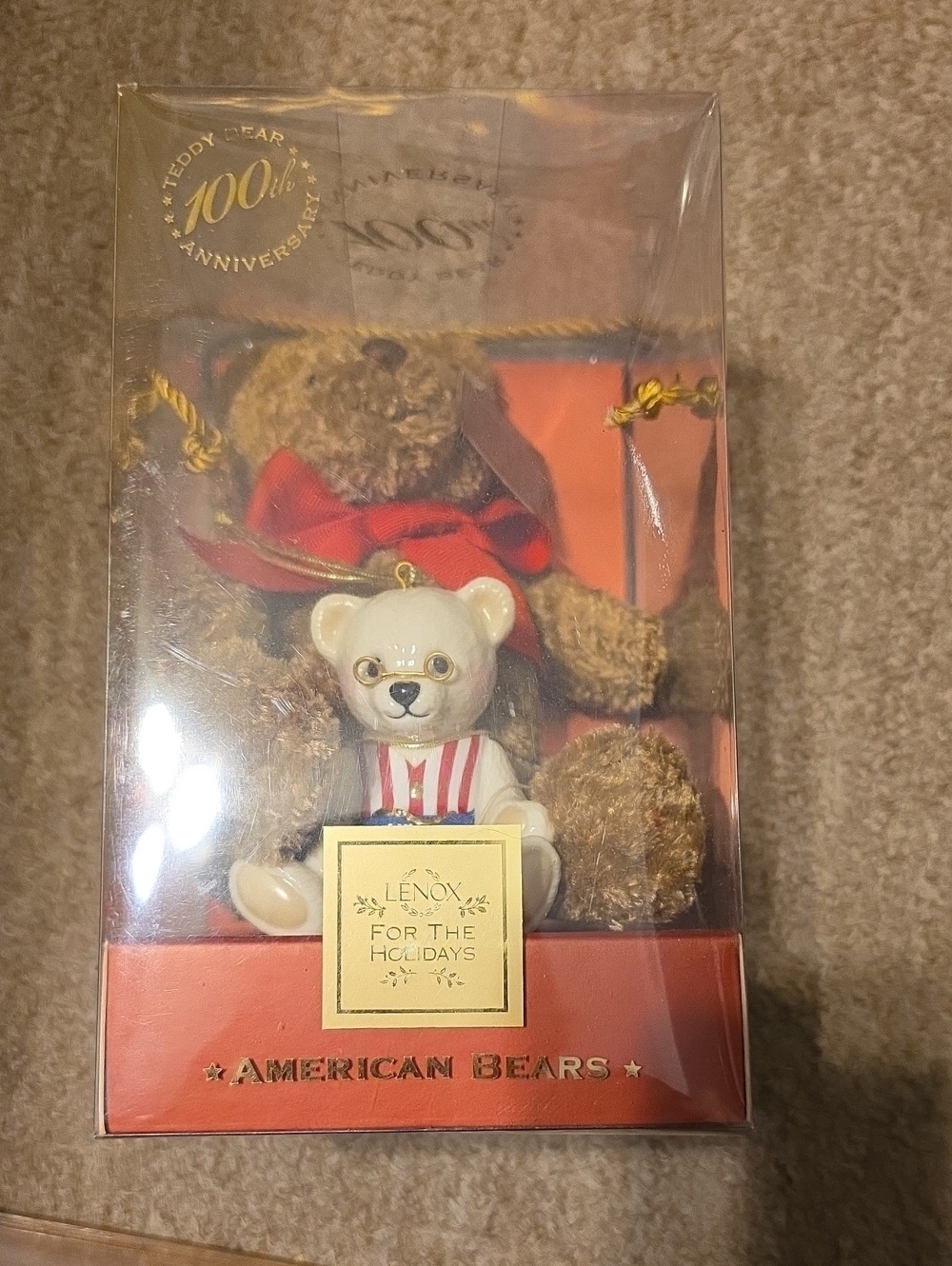 Lenox American Bears Holiday 100th Annivetsary Teddy Bear Ornament & Plush